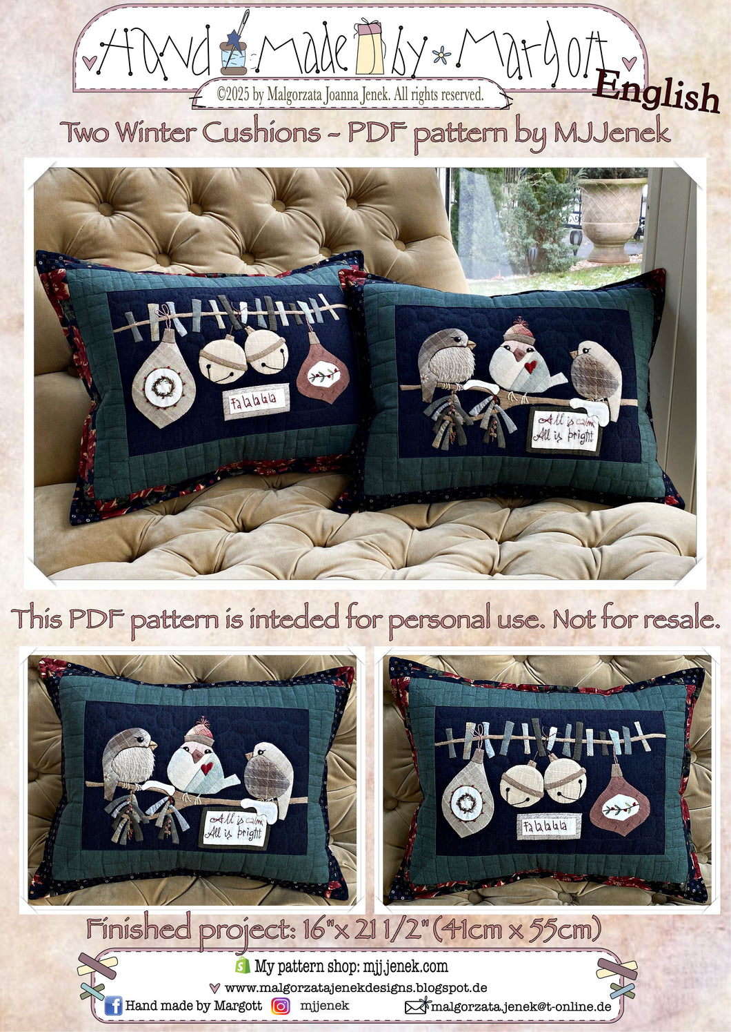 Two Winter Cushions - PDF-patroon van MJJenek ENGELSE of SPAANSE versie !